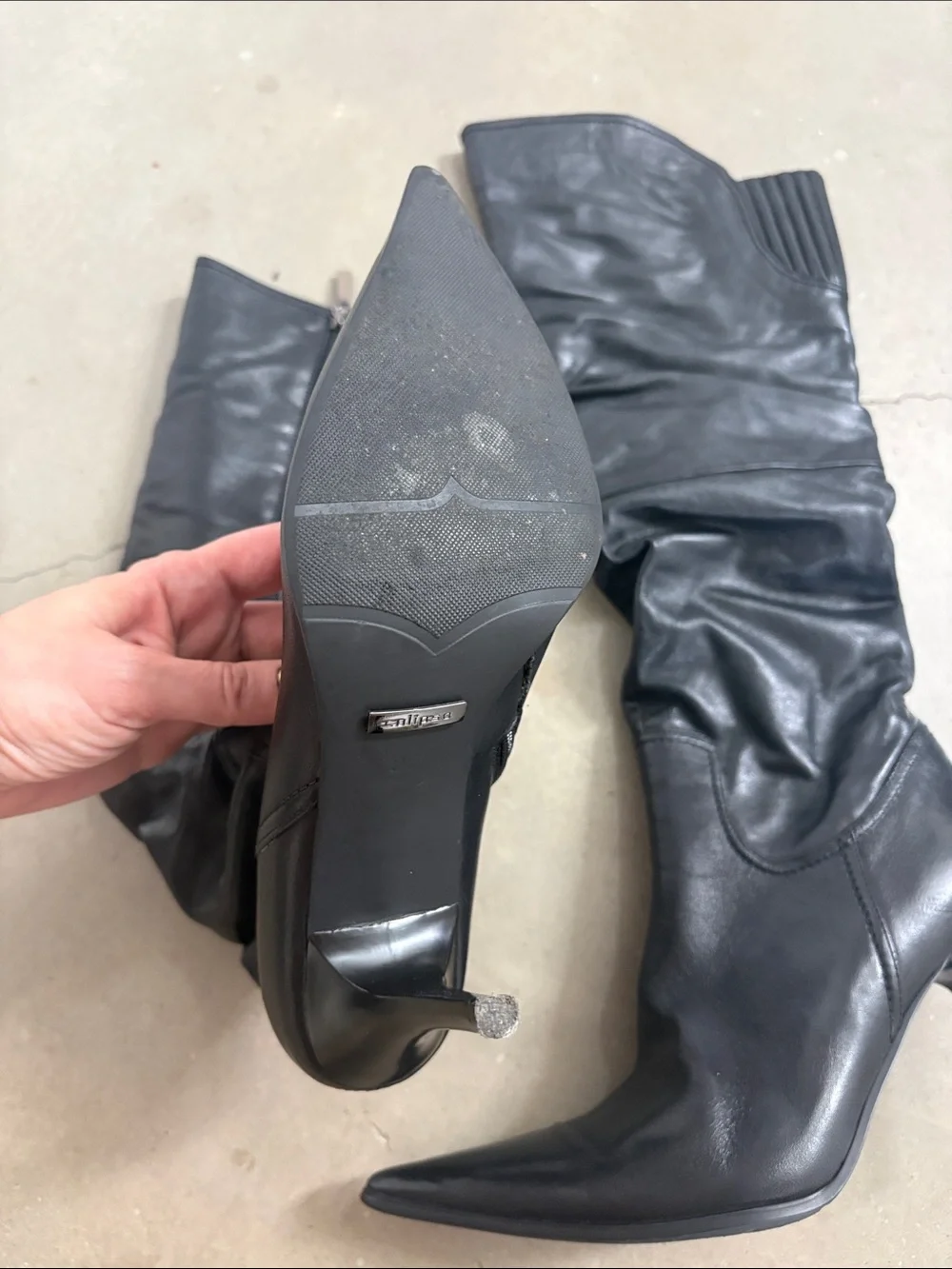 Black Pointed-Toe Stiletto Knee-High Boots